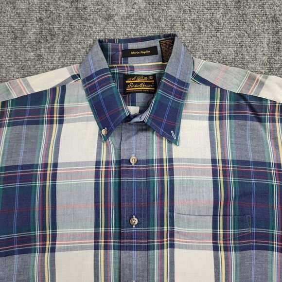 Eddie Bauer Shirt Mens Large Plaid Marin Poplin Long Sleeve Button Down VTG 90s - Picture 10 of 16